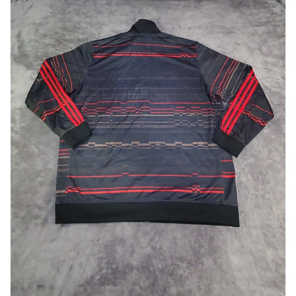Adidas Sz 2XL Men's Full Zip Athletic Sweatshirt Black Red 3 Stripes Geometric - Picture 6 of 7